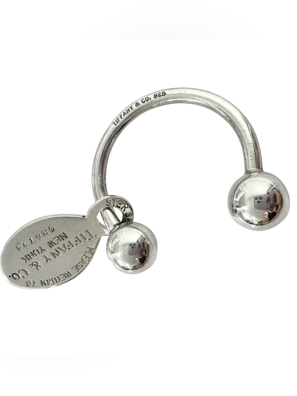 Tiffany & Co. Engraved 925 Silver Ball Keychain with Engraved Return To Charm - Picture 8 of 13
